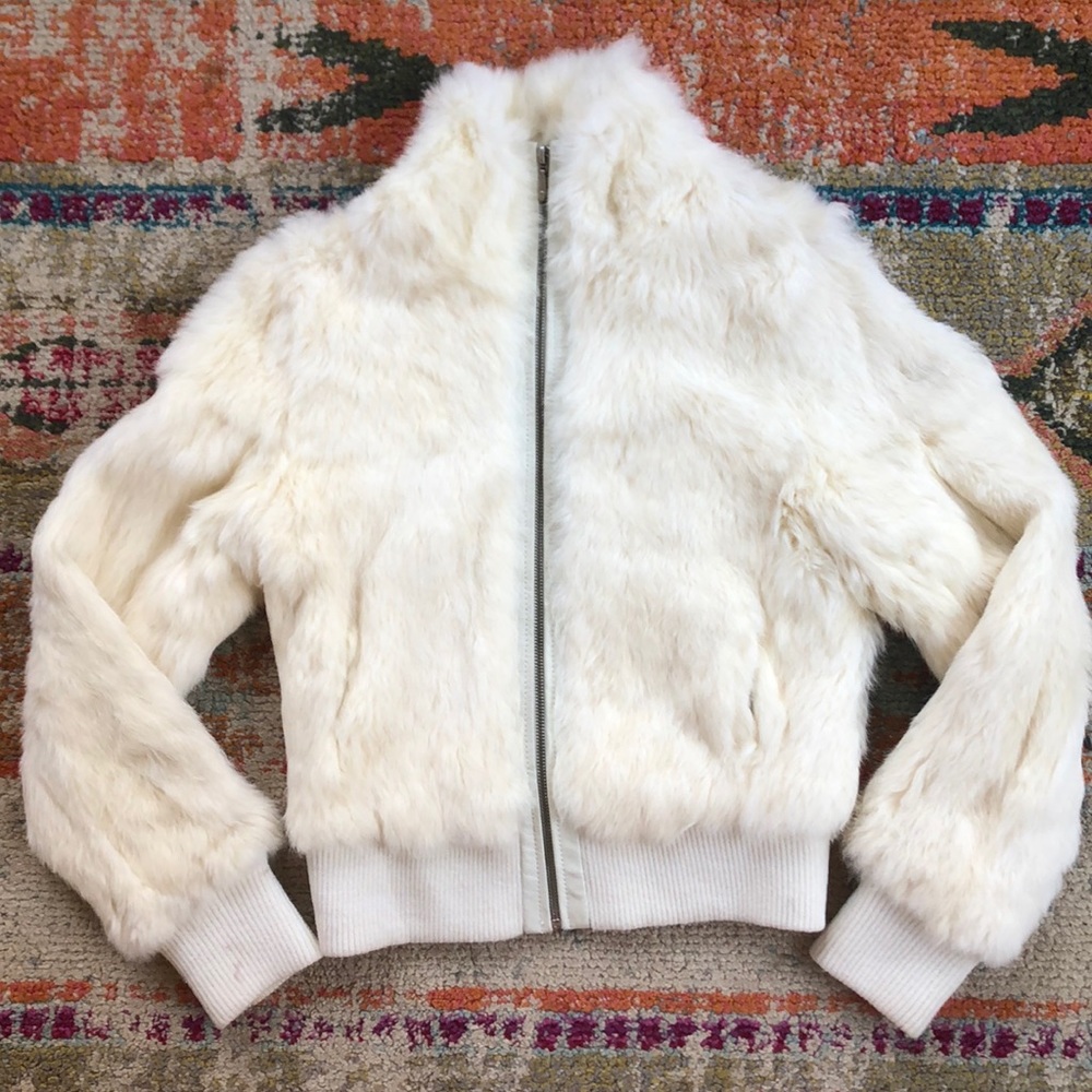 💯% white rabbit fur Wilson’s Leather bomber.